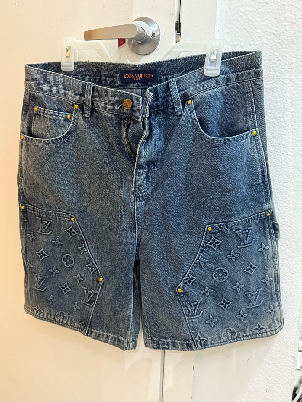 Louis Vuitton Men's Embossed Monogram Jean Shorts — Faded Black/Gray